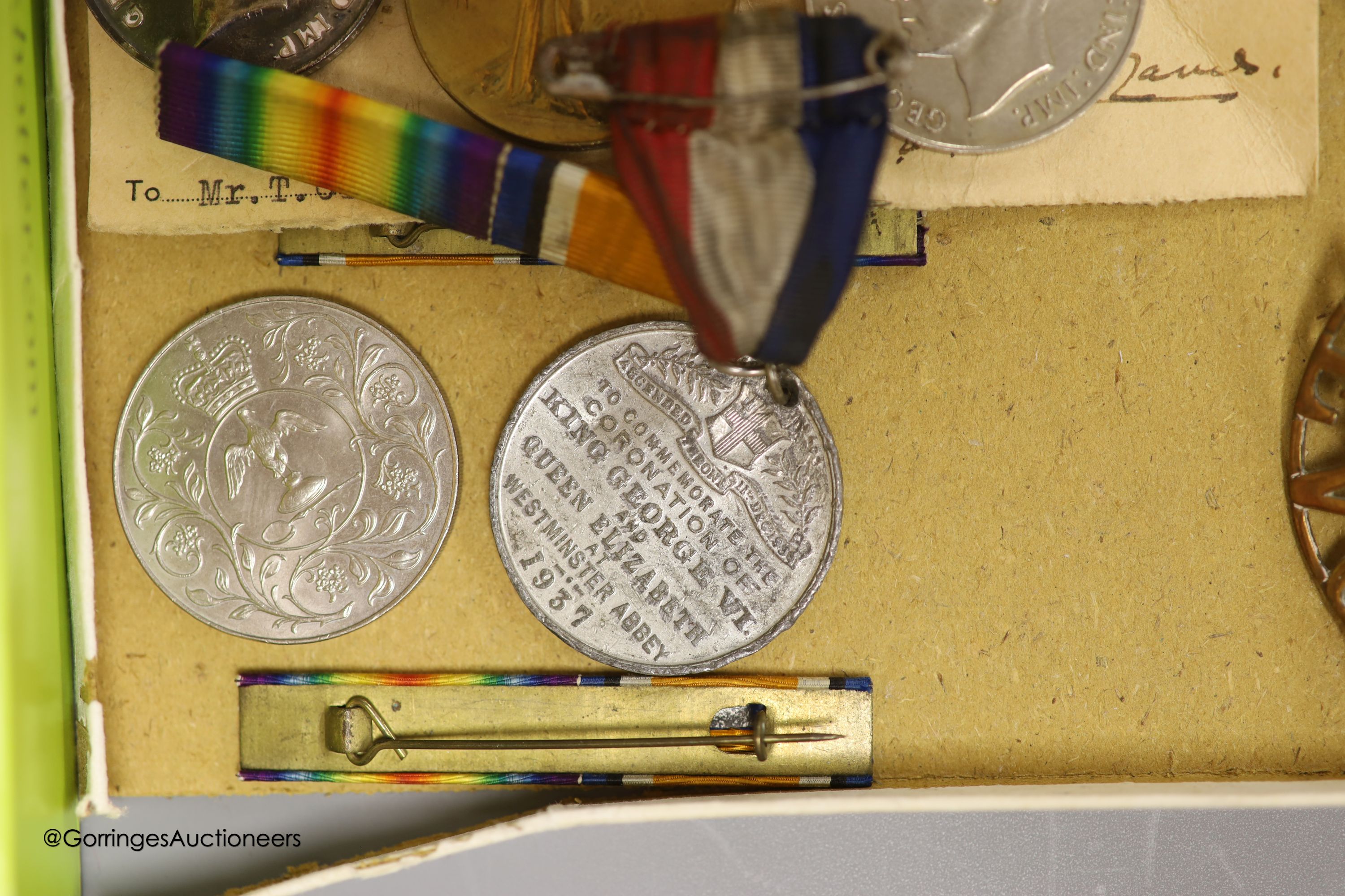 A trio of medals to 21783 Pte.R.Q.Clarkson. Wilts.R., cap badges etc